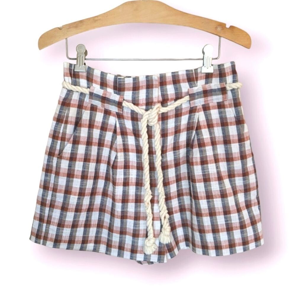 Veronica Beard Salika Check Paper Bag Womens Shorts 4